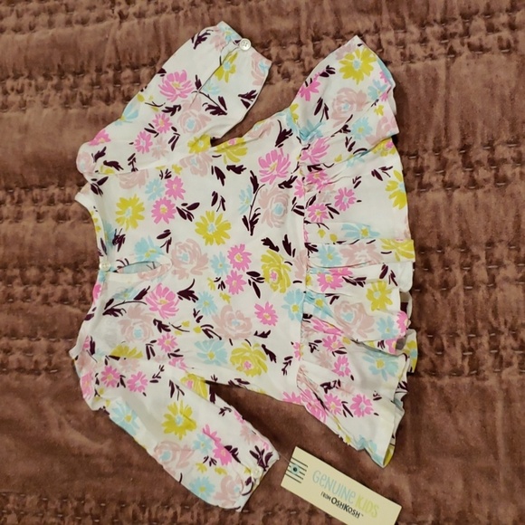 OshKosh Pretty Floral Top Girl 12 months Peplum Ruffle pink blue yellow purple - Picture 2 of 3